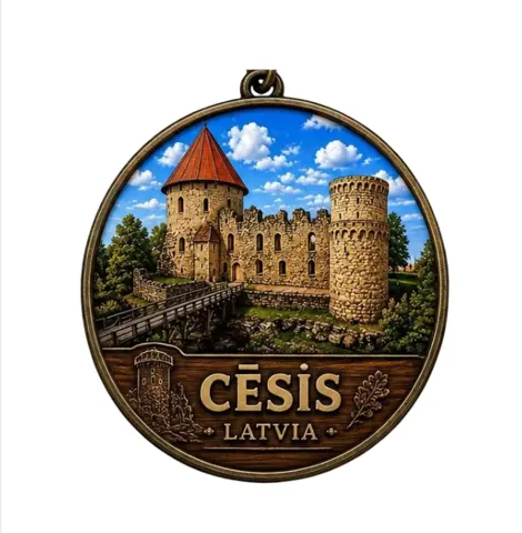 Divslāņu koka atslēgu piekariņš “Cēsis”