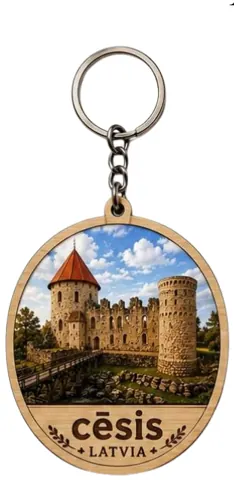 Divslāņu koka atslēgu piekariņš “Cēsis”