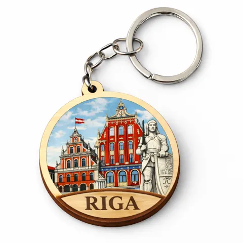 Divslāņu koka atslēgu piekariņš “Rīga”